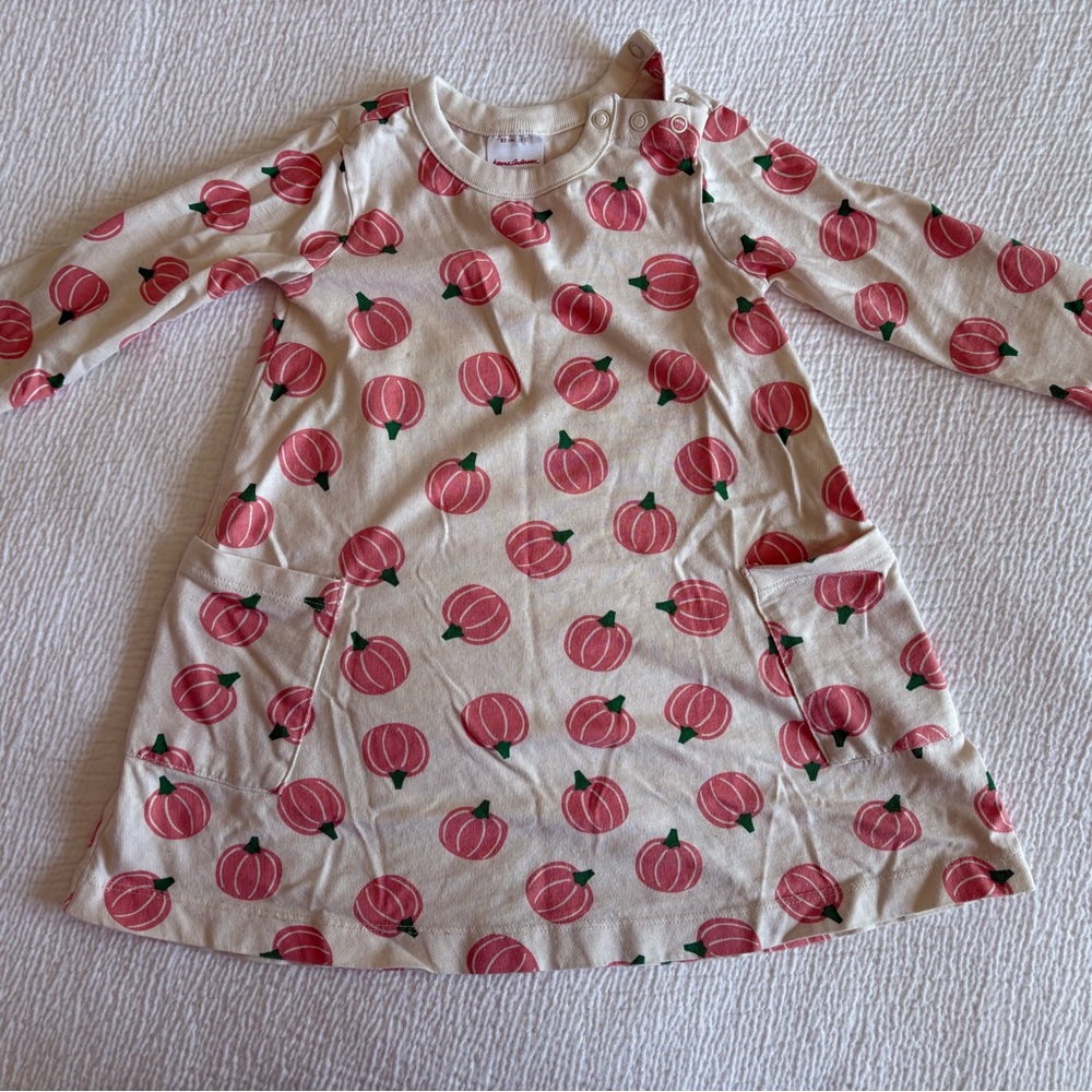 Pumpkin Print Long Sleeve Dress with Pockets